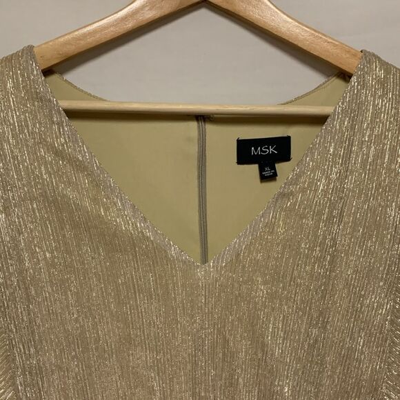 MSK Gold Metallic V-Neck Flutter Sleeve Handkerchief Hem Midi Dress Size XL - Picture 6 of 15